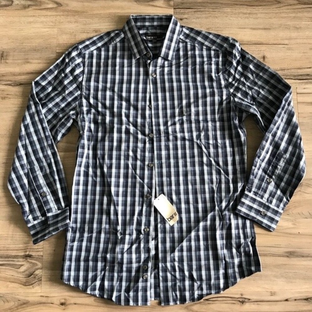 Bar III Men’s Gingham Plaid Dress Shirt Blue / White Size M - 15 / 15.5